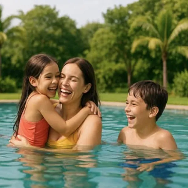 Familia disfrutando de una piscina