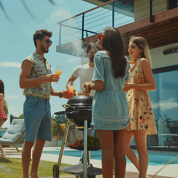 Amigos reunidos en una casa campestre